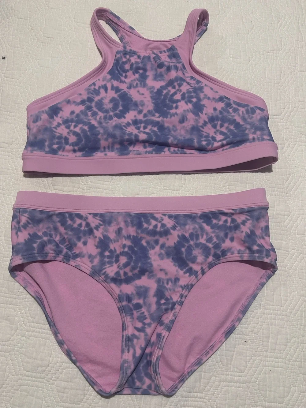 Athleta Girls Free Spirit Pink and Blue Tie-Dye Swim Bikini Set Size XXL (16)
